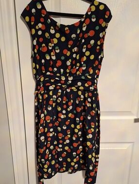 Katie Navy Dress with Multicolor Polka Dots